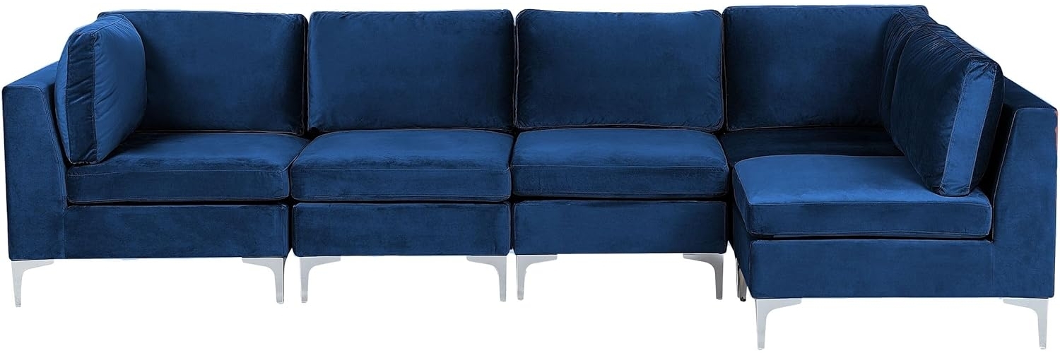 Ecksofa EVJA Samtstoff Marineblau Linksseitig Bild 1