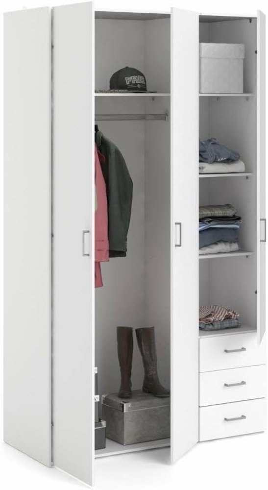 Dmora - Kleiderschrank mit DREI Türen und DREI Schubladen, Farbe Weiß, Maße 115 x 200 x 49 cm Bild 1