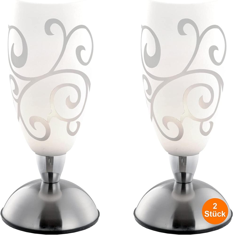 Nachttischlampe Touch 2er Set Tischlampe Modern Weiß Glas Ornamente Wohnzimmer Bild 1