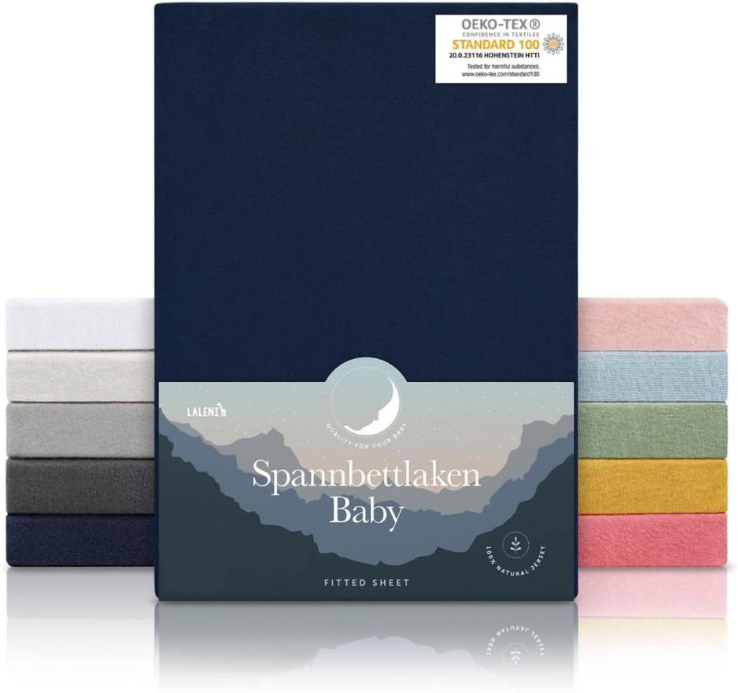 Laleni Jersey Spannbettlaken Kinderbett 60x120 cm - Oeko-Tex Zertifiziert, 100% Baumwolle, atmungsaktives Spannbetttuch für Baby, 135 g/m², Dark Ocean Blue - Blau Bild 1