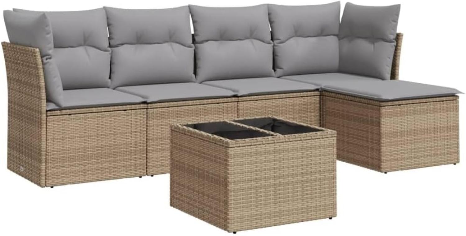 vidaXL 6-tlg. Garten-Sofagarnitur mit Kissen Beige Poly Rattan 3249408 Bild 1