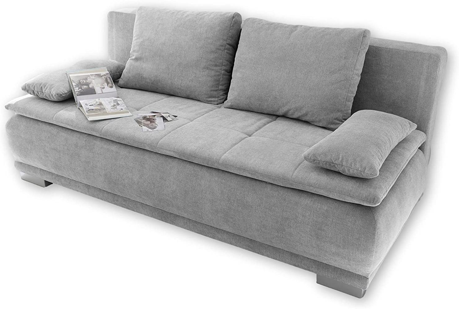 Couch Sofa Zweisitzer LUIGI Schlafcouch Schlafsofa ausziehbar silber 208cm Bild 1