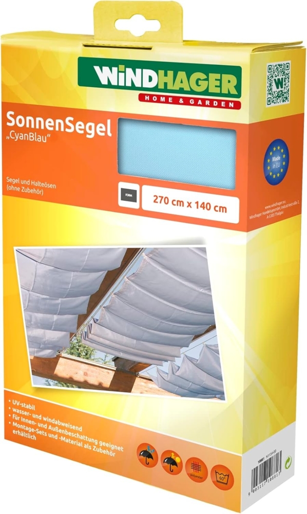 Windhager Sonnensegel für Seilspanntechnik, Wintergarten und Terrassen Beschattung, Seilspannmarkise, 270x140 cm, 10881 Bild 1