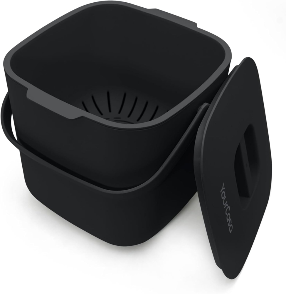 YourCasa Biomülleimer Küche - 4L Komposteimer für alltäglichen Biomüll Behälter - Spülmaschinenfest - Geruchsdicht - Sieb - Bio Mülleimer klein mit Deckel Eimer Bioabfallbehälter Biotonne (4L Schwarz) Bild 1