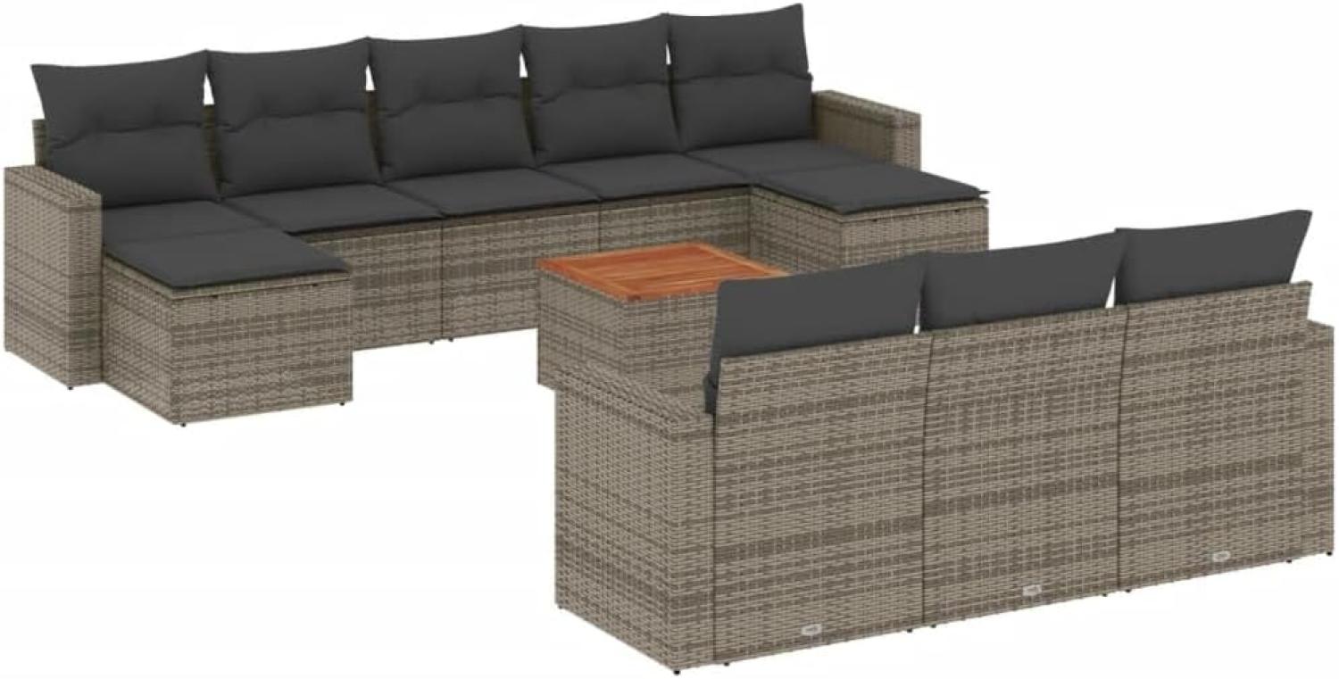 vidaXL 11-tlg. Garten-Sofagarnitur mit Kissen Grau Poly Rattan 3224345 Bild 1