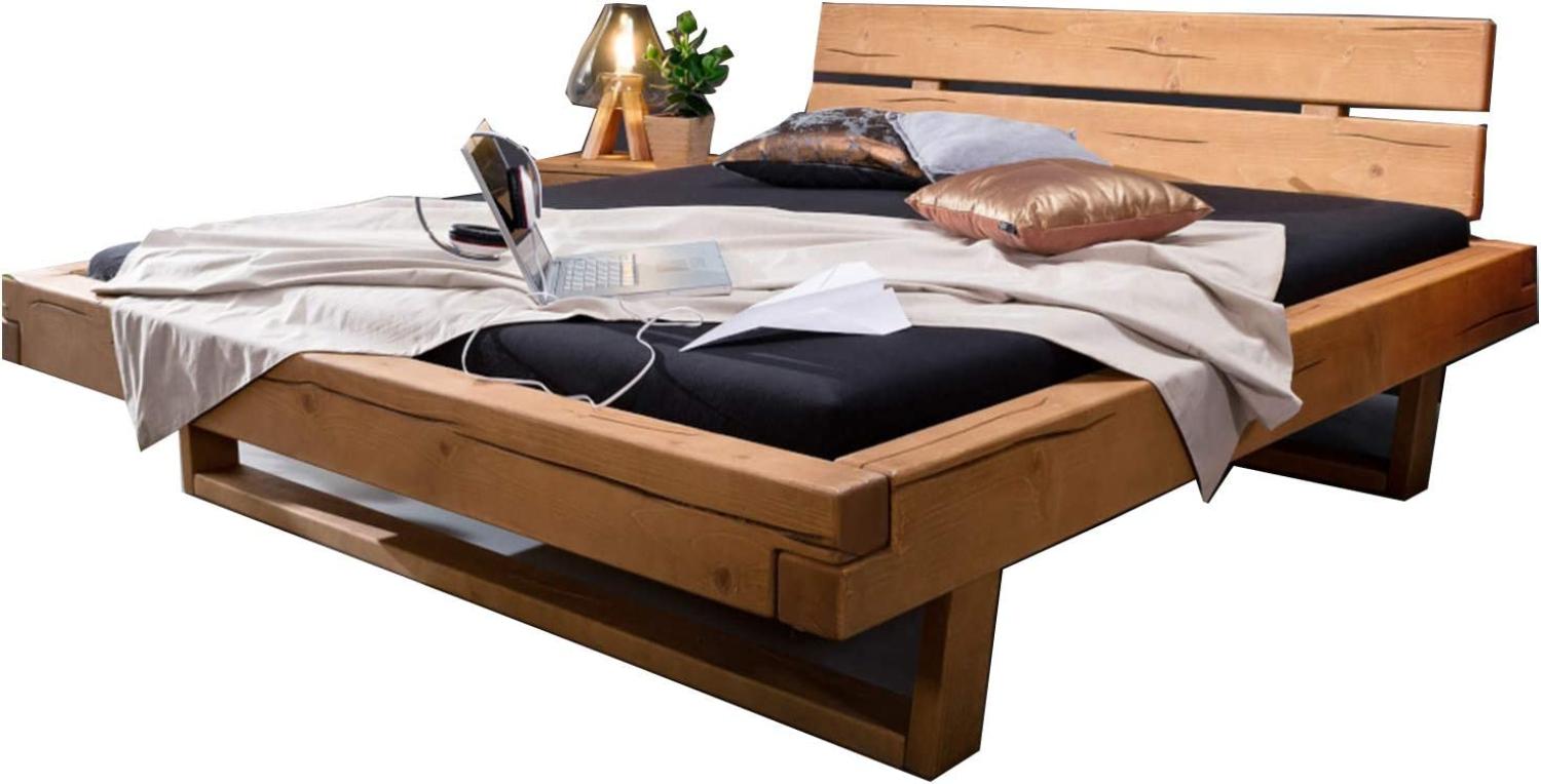 Bett Doppelbett Balkenbett Futonbett Kiefer massiv eiche farbig honig gebeizt geölt 180x200 cm Bild 1