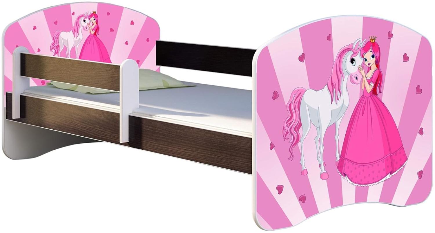 ACMA Kinderbett Jugendbett mit Einer Schublade und Matratze Wenge mit Rausfallschutz Lattenrost II 140x70 160x80 180x80 (08 Princess, 180x80) Bild 1