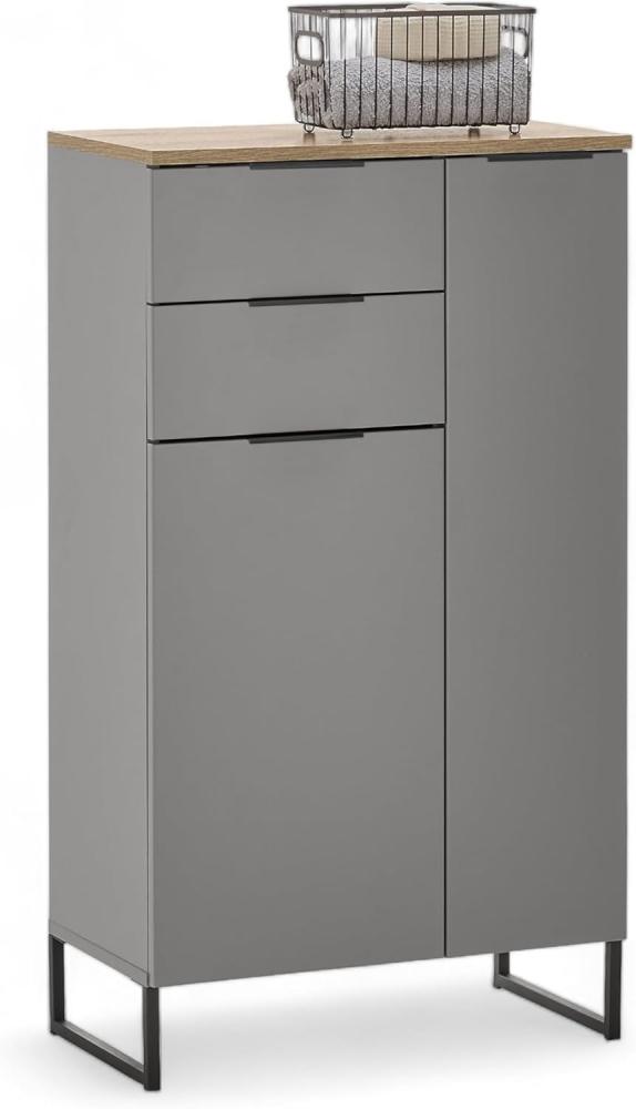 DENVER Badezimmer Kommode in Grau / Evoke Eiche Optik FSC-zertifiziert - Badezimmerschrank Bad Schrank mit viel Stauraum - 60 x 106 x 32 cm (B/H/T) Bild 1