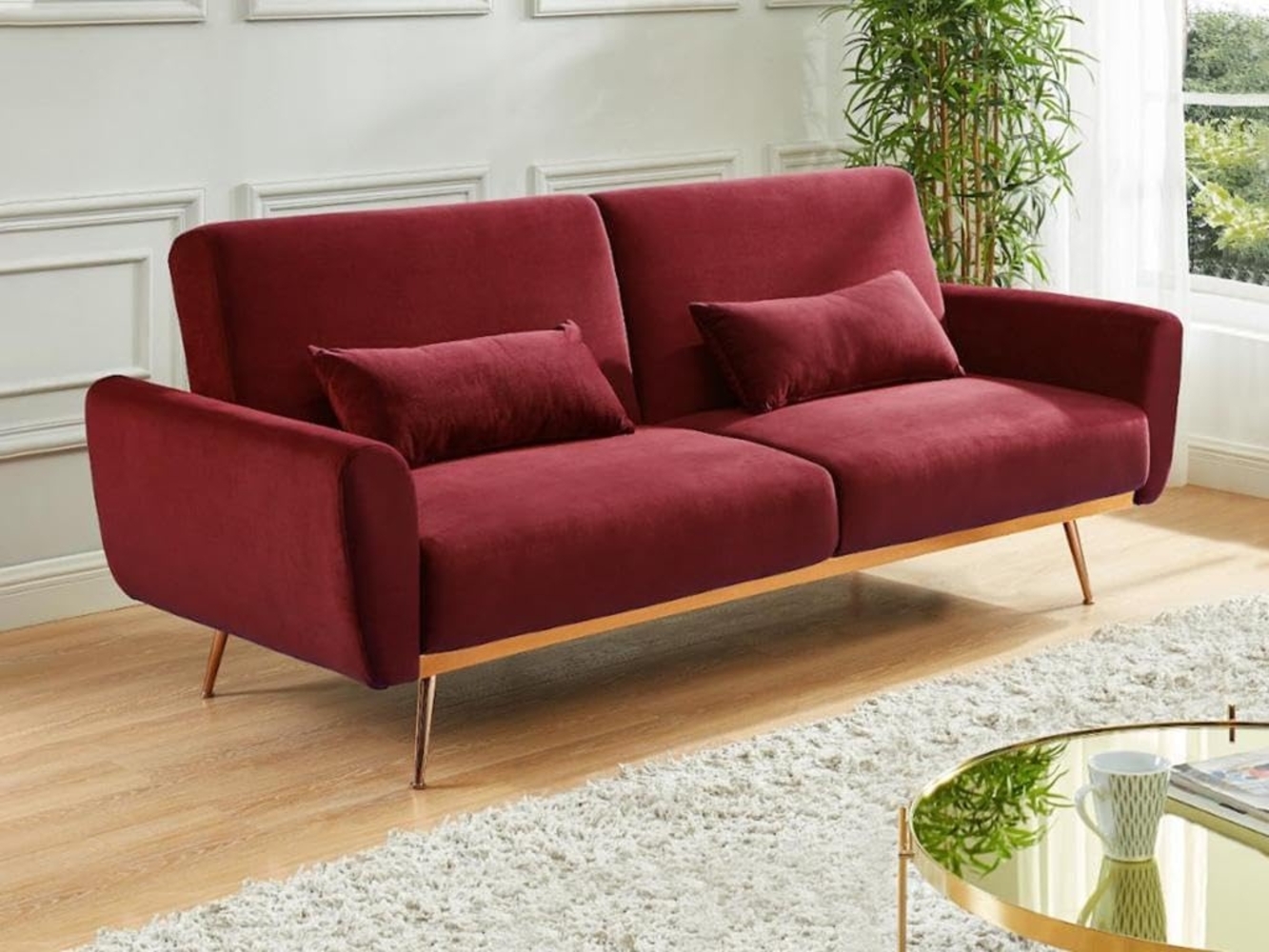 Vente-unique - Schlafsofa Klappsofa 3-Sitzer - Samt - Bordeauxrot - LAUNEI Bild 1