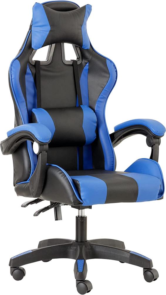 Baroni Home Gaming-Stuhl, Ergonomischer Bürostuhl mit verstellbarer Rückenlehne, Kopfstütze und Lordosenstütze - Blau Bild 1