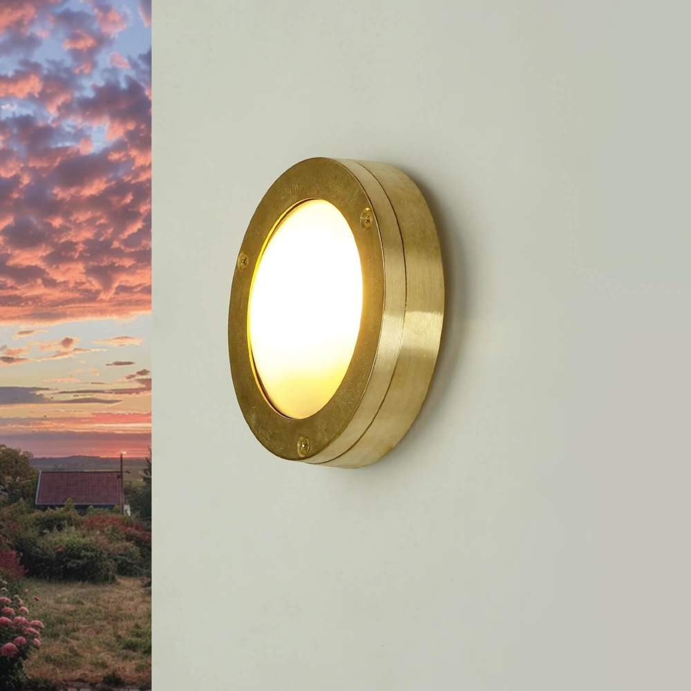 Licht-Erlebnisse Außen-Wandleuchte AGIA, ohne Leuchtmittel, Außenwandlampe Messing maritim Tür Terrasse Balkon G9 Lampe Bild 1