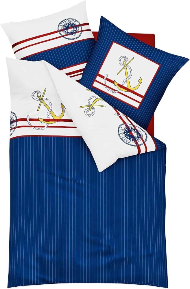 Kaeppel Mako-Satin Bettwäsche Anker marine|135x200 cm + 80x80 cm Bild 1