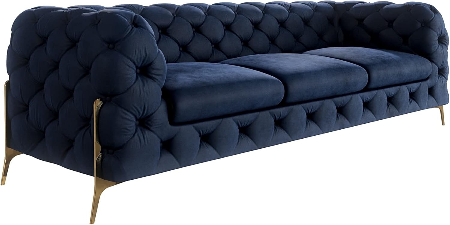 S-Style Möbel Chesterfield-Sofa 3-Sitzer Ashley mit Goldene Metall Füßen, mit Wellenfederung Bild 1