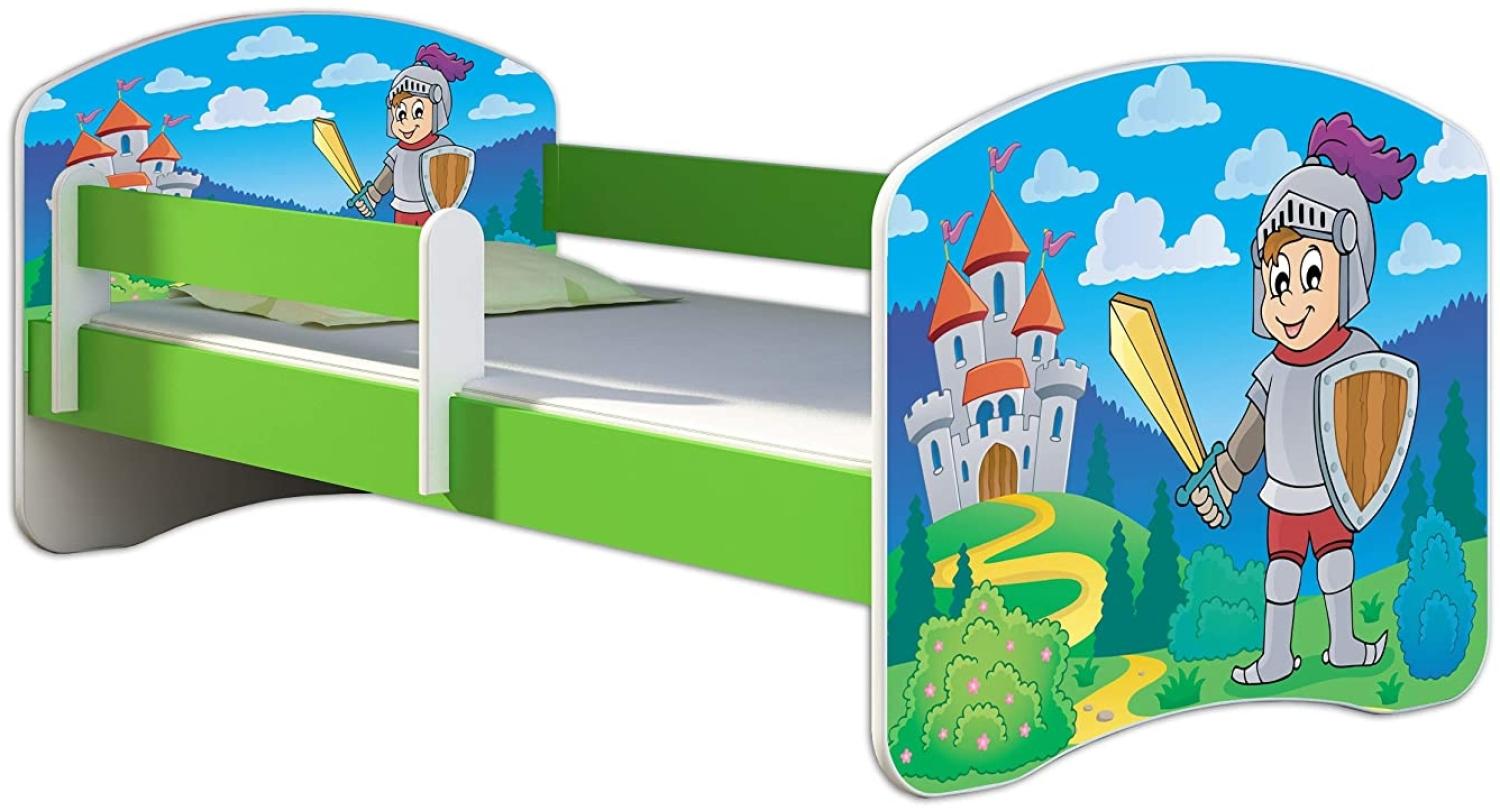 ACMA Kinderbett Jugendbett mit Einer Schublade und Matratze Grün mit Rausfallschutz Lattenrost II 140x70 160x80 180x80 (32 Ritter, 160x80) Bild 1