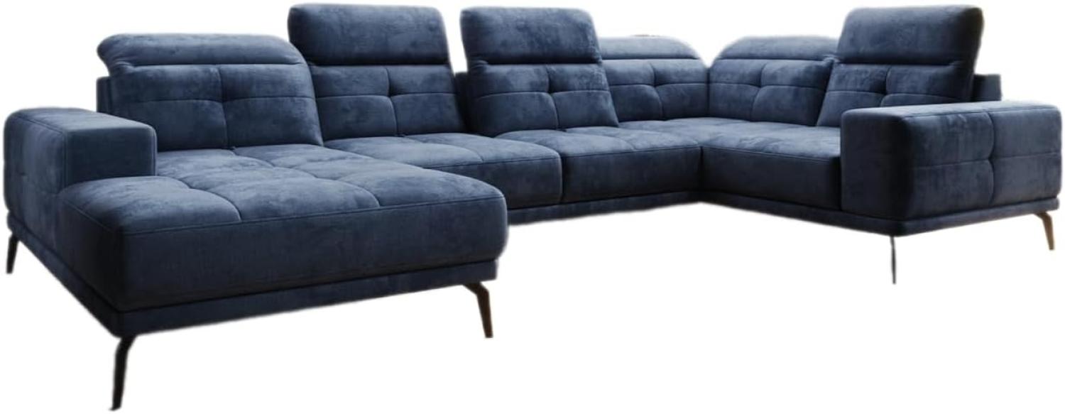 Designer Sofa Nerio mit verstellbarer Kopf- und Rückenlehne Samt Blau Links Bild 1