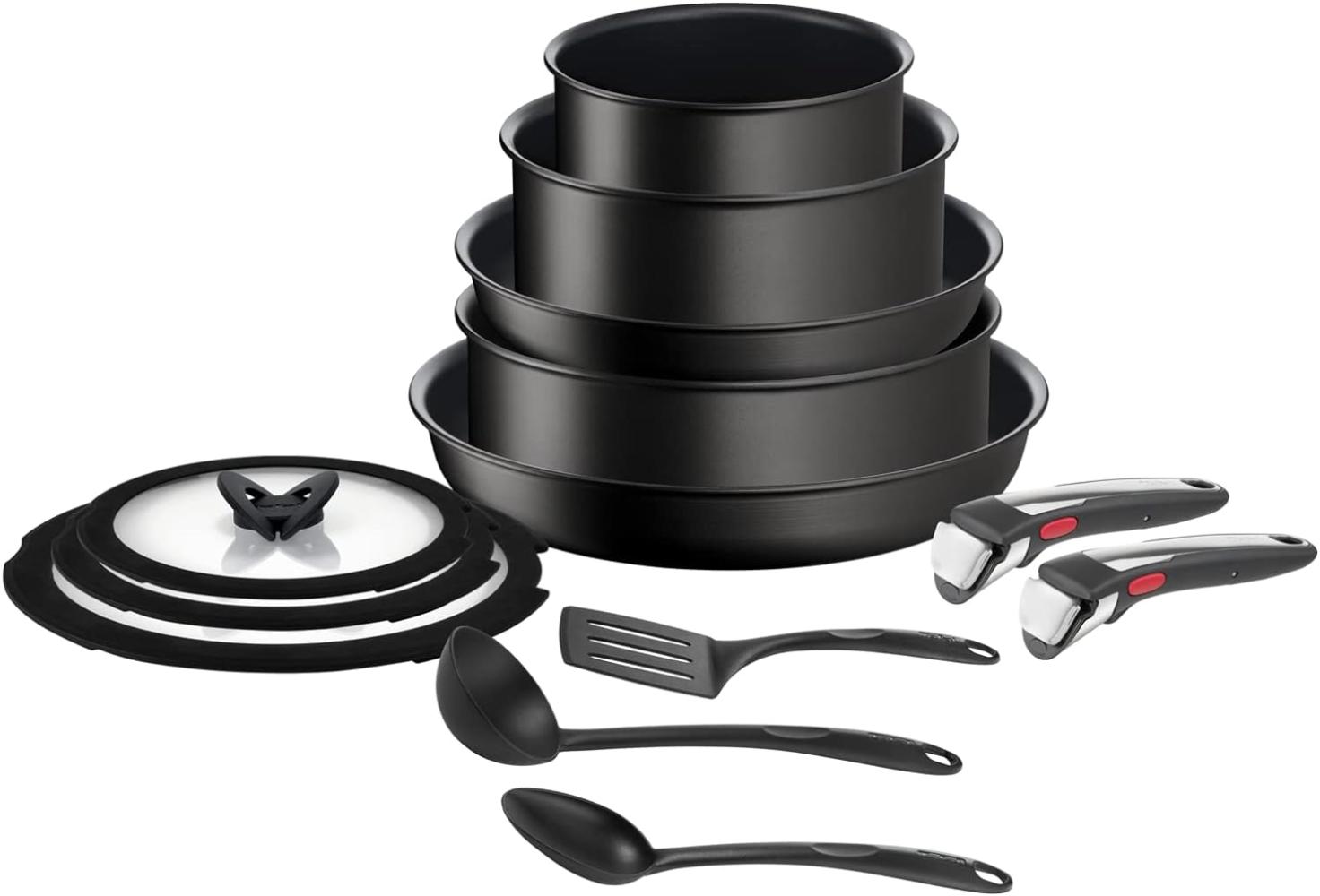 Tefal Ingenio 13-teiliges Kochgeschirr-Set, Antihaftbeschichtung, Induktionstauglich, Pfannen, Töpfe, Deckel, Griffe, Küchenhelfer, L3959343, Schwarz, 24/28 cm Bild 1