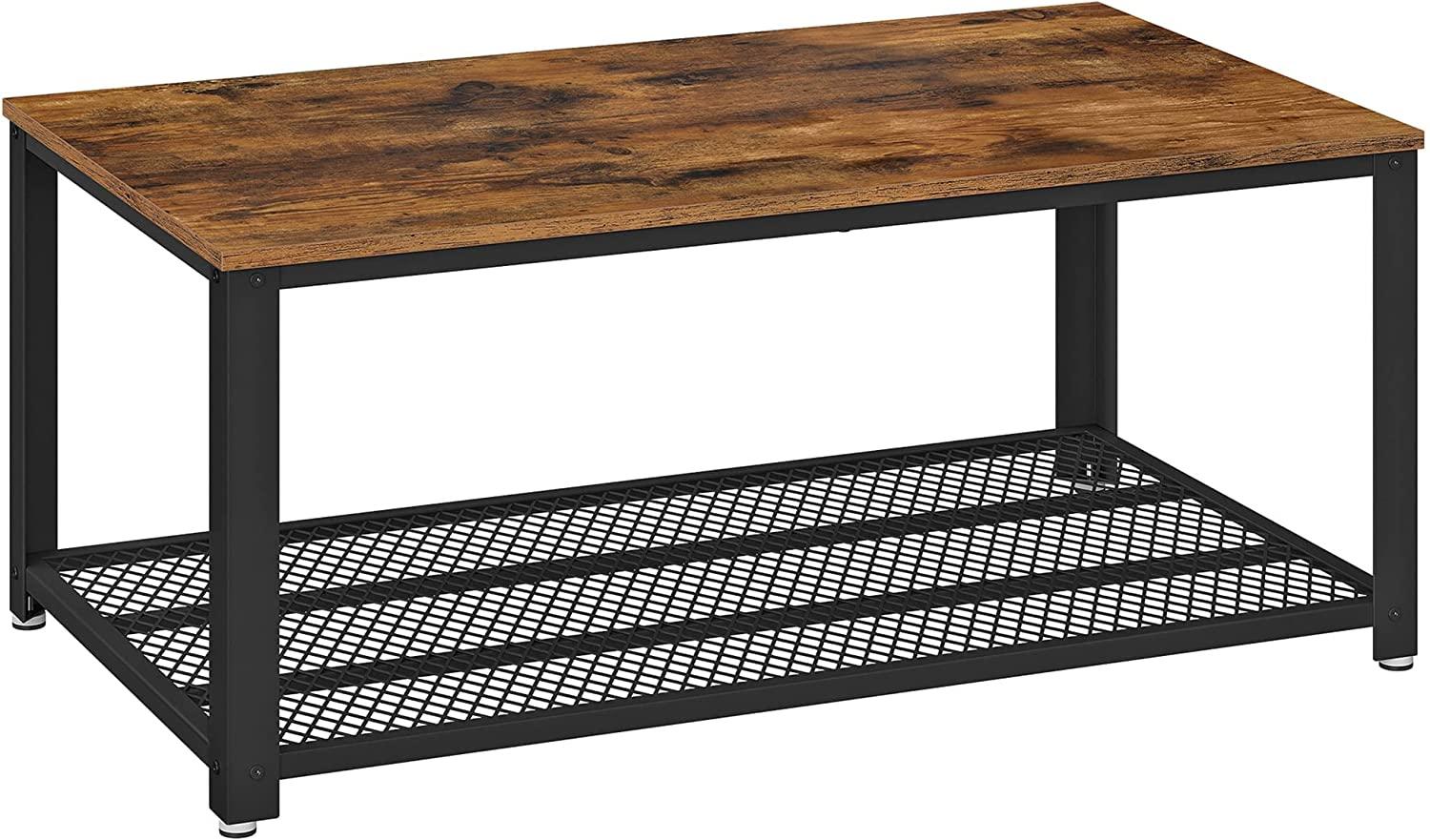 VASAGLE Couchtisch, Wohnzimmertisch, Sofatisch mit großer Ablage, Beistelltisch im Industriedesign, stabil, mit Metallgestell, einfach zu montieren, Used Look, Holzoptik von SONGMICS LCT61X Bild 1