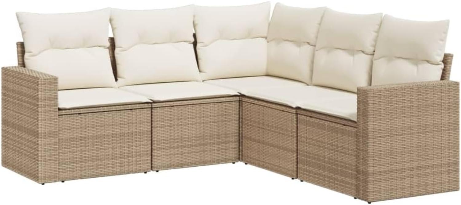 vidaXL 5-tlg. Garten-Sofagarnitur mit Kissen Beige Poly Rattan 3218938 Bild 1