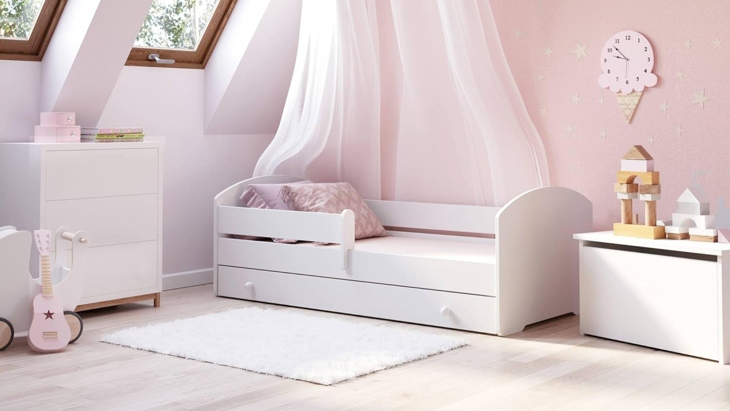 Dmora - Einzelbett Kalisz, Struktur des Lagerbetts, Sommier mit Abdeckung, Bettrahmen aus Stoff, 144x78 h58 cm, Weiß Bild 1