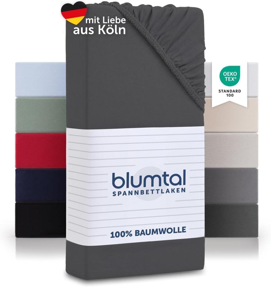 Blumtal® Basics Jersey (2er-Set) Spannbettlaken 140x200cm -Oeko-TEX Zertifiziert, 100% Baumwolle Bettlaken, bis 20cm Matratzenhöhe, Anthrazit Bild 1