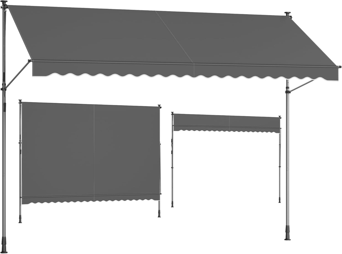 SONGMICS Klemmmarkise, Balkonmarkise, höhenverstellbar, mit Handkurbel, Sonnenschutz, für Balkon, Terrasse, Garten, 400x120 cm, anthrazit GSA402G02 Bild 1