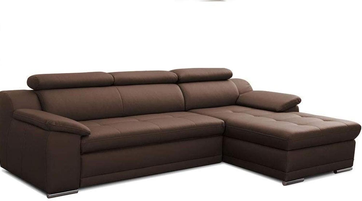 CAVADORE Schlafsofa Aniamo in Leder / Ecksofa mit Schlaffunktion, Kopfteilverstellung und großem Longchair / 270 x 80 x 165 / Kunstleder, Dunkelbraun Bild 1