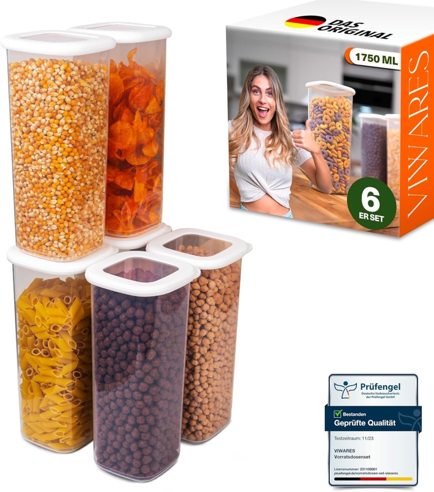 Viwares Vorratsdosen mit Deckel Luftdicht, 6er Vorratsbehälter Set BPA-Frei, Vorratsdose zur Müsli Mehl Aufbewahrung Küche, Praktische Organizer Küche, Frischhaltedosen für Lebensmittelaufbewahrung Bild 1