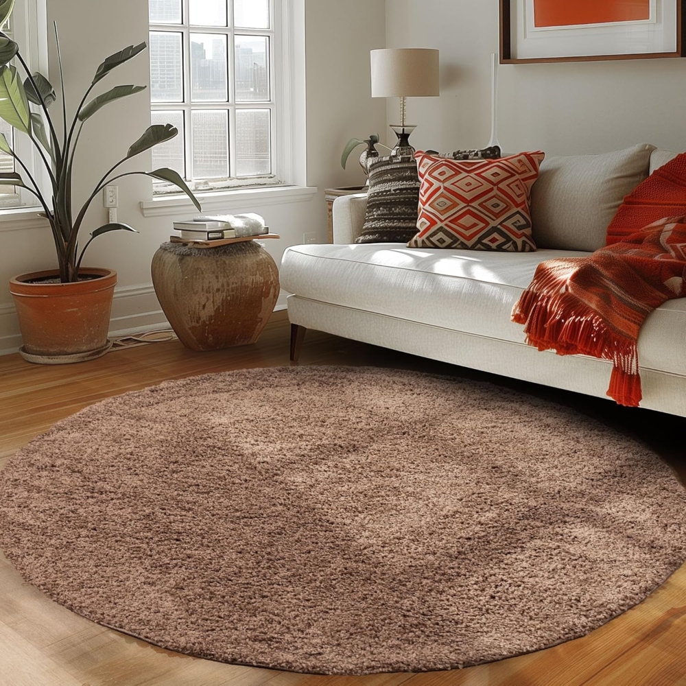 Carpettex Hochflor-Teppich Unicolor - Einfarbig, Rund, Höhe: 30 mm, Einfarbig Shaggy Teppich Wohnzimmer Langflor versch. farben und größen Bild 1