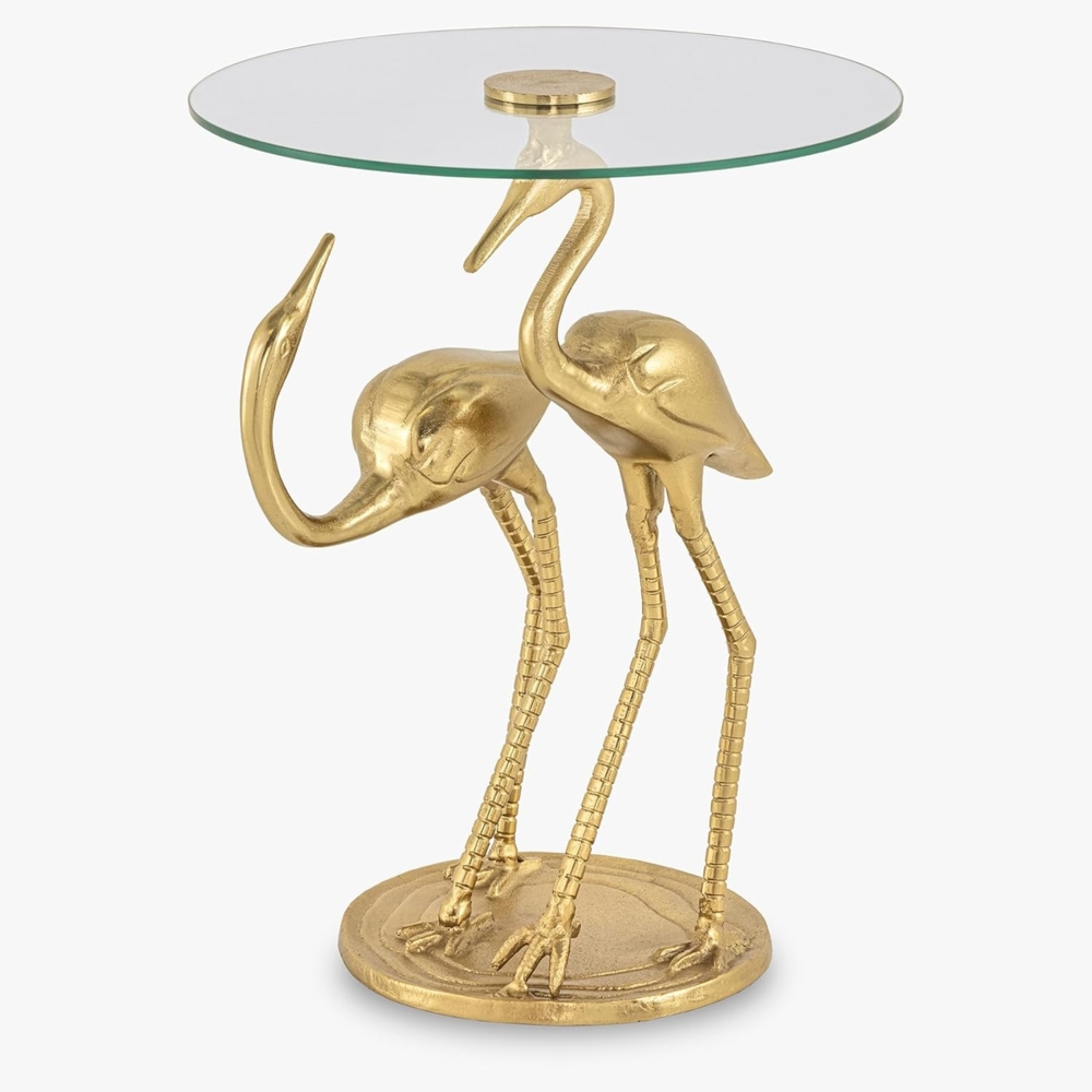 riess-ambiente Beistelltisch WILDLIFE CRANE 55cm gold / transparent · Couchtisch aus Metall (Einzelartikel, 1-St), mit Glas-Tischplatte · rund · handmade · Kranich-Skulptur · Design Bild 1