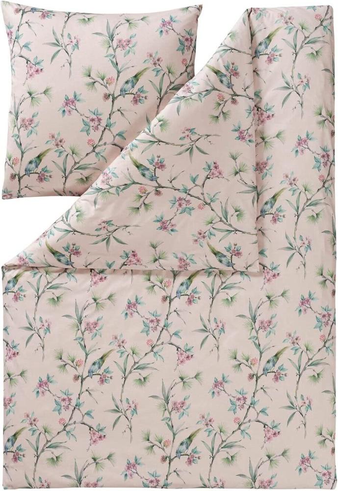 Estella Mako Jersey Bettwäsche 135x200 Kaya Vögel Zweige puder grün 6962-202 Bild 1