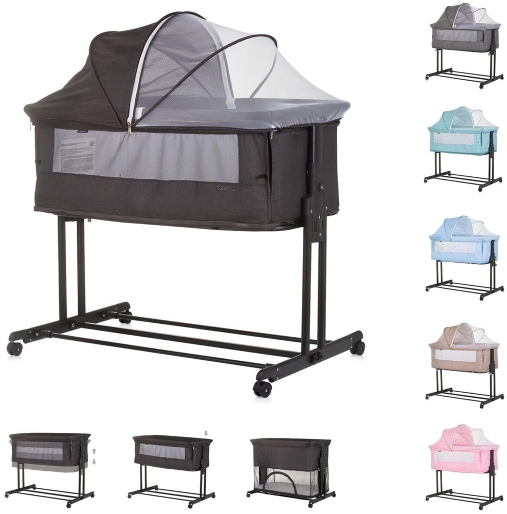 Chipolino Beistellbett 2 in 1 Zen Laufstall Moskitonetz Matratze Räder Bremse schwarz Bild 1