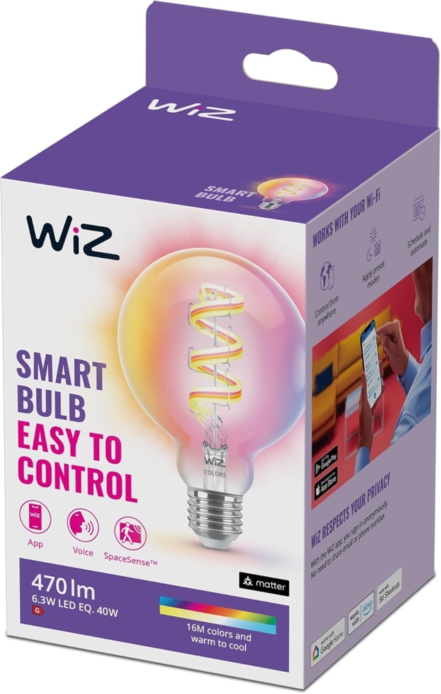 WiZ White & Color 60W E27 G95 Globe Tunable Einzelpack Bild 1