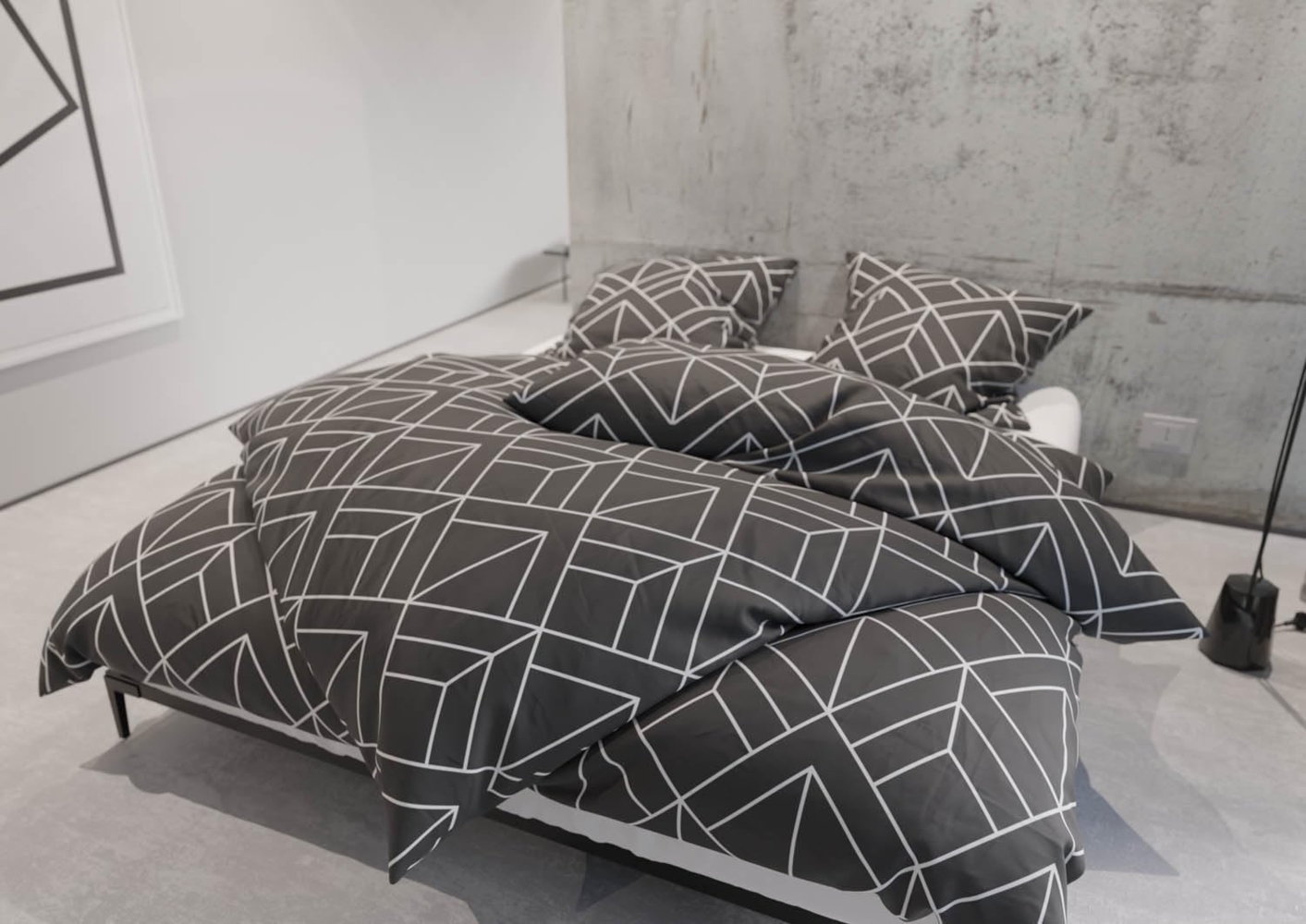 Mako Satin Bettwäsche Urban Geometric anthrazit 155x200 + 80x80 Bild 1