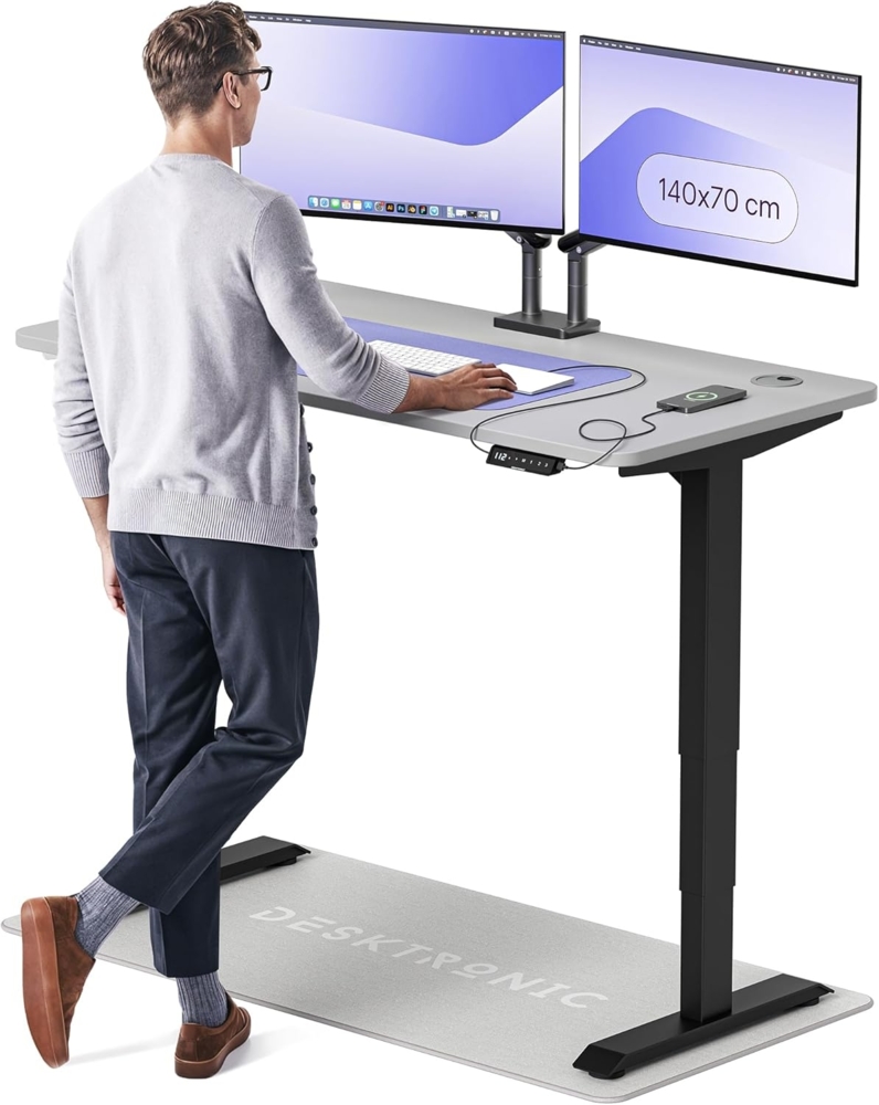 Höhenverstellbarer Schreibtisch - Höhenverstellbar Elektrisch mit Flüsterleisem Dual-Motor & Touchscreen - Hohe Tragfähigkeit - Stehtisch von Desktronic, Schwarz + Grau, 140x70 cm Bild 1