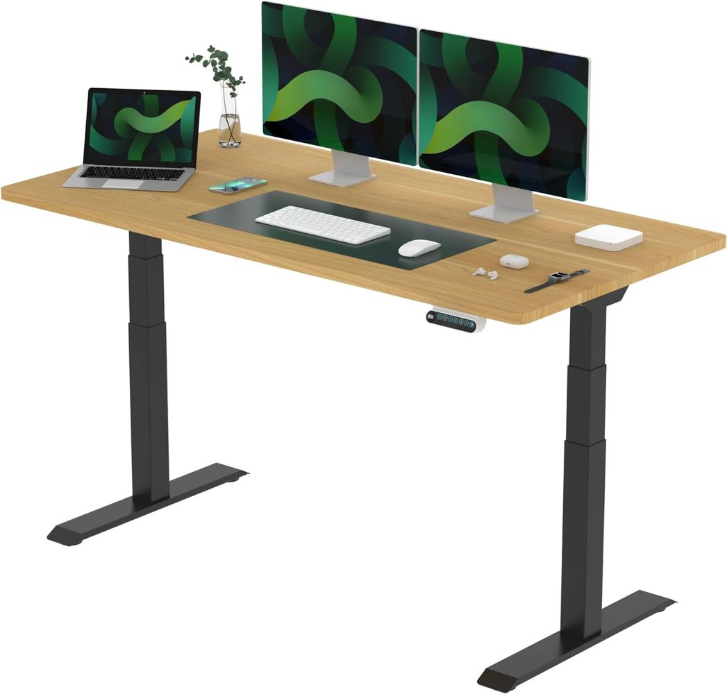 Flexispot E6 Elektrisch höhenverstellbarer Schreibtisch | Ergonomischer Steh-Sitz Tisch mit Memory Funktion | Beugt Rückenschmerzen vor & Macht produktiver (Ahorn, Gestell Schwarz, 160x80 cm) Bild 1