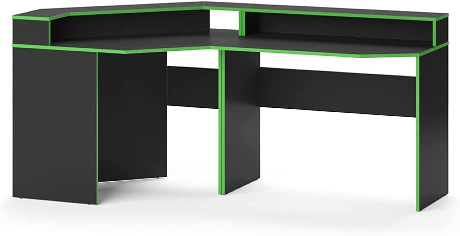 Vicco Computermöbelset, 1 Computertisch (Ecke), 1 Computertisch (lang), Computerecktisch, Computertisch lang Kron, Schwarz/Grün Bild 1