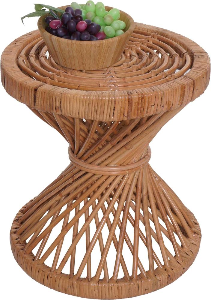 Beistelltisch HWC-M31, Blumentisch Rattantisch Kaffeetisch, rund 43x38x38cm, Kubu-Rattan natur Bild 1