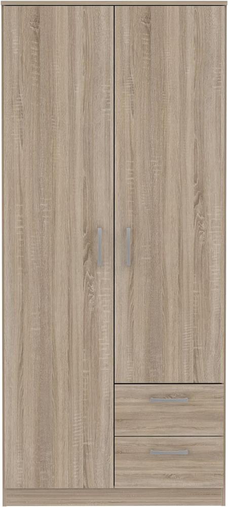 FORTE Niko Kleiderschrank mit 2 Türen und 2 Schubladen, Holzwerkstoff, Sonoma Eiche , 82 x 185 x 52,7 cm Bild 1