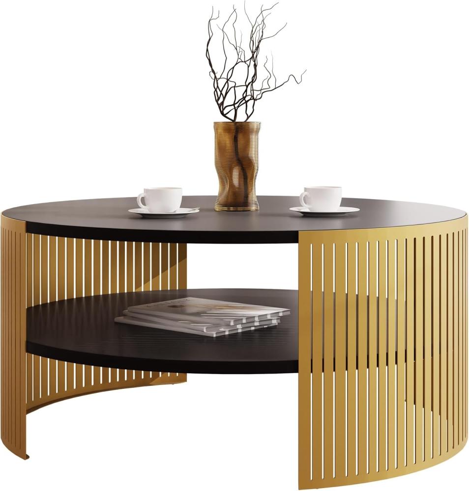 Couchtisch Fahugin Gold, Beine und Seiten aus Stahl (Farbe: Gold / Schwarz Molet) Bild 1