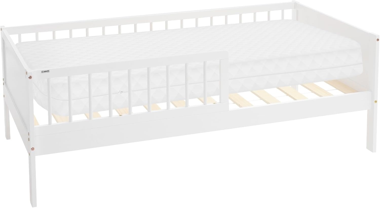 ML-DESIGN Jugendbett Bodenbett Juniorbett inkl. Lattenrost Einzelbett für Kinder Kinderbett, Junior-Bett mit Rausfallschutz & Matratze Bettrahmen aus MDF / Kiefer Bild 1