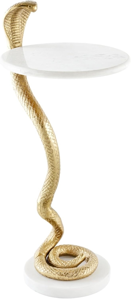 riess-ambiente Beistelltisch WILDLIFE COBRA 65cm gold / weiß · Wohnzimmertisch mit Marmor-Platte (Einzelartikel, 1-St), rund · handmade · Metall-Gestell · Schlangen-Skulptur · Design Bild 1