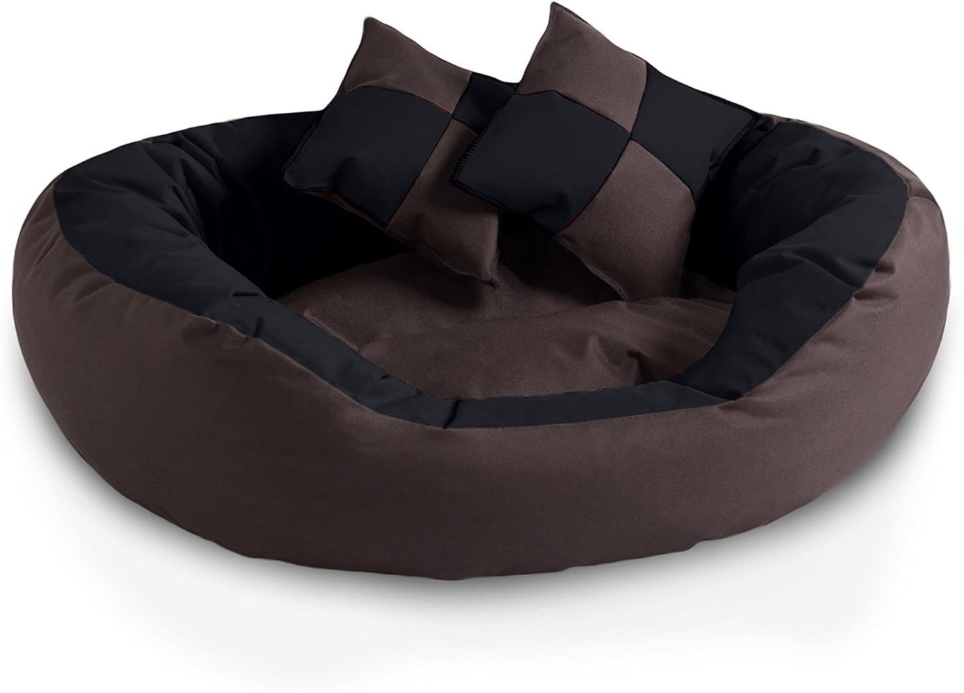 BedDog® 4in1 Hundebett SABA, Wende-Hunde-Kissen oval-rund, großes Hundekörbchen, abwischbares Hundebett mit Rand L, MOCCA (schwarz/braun) Bild 1