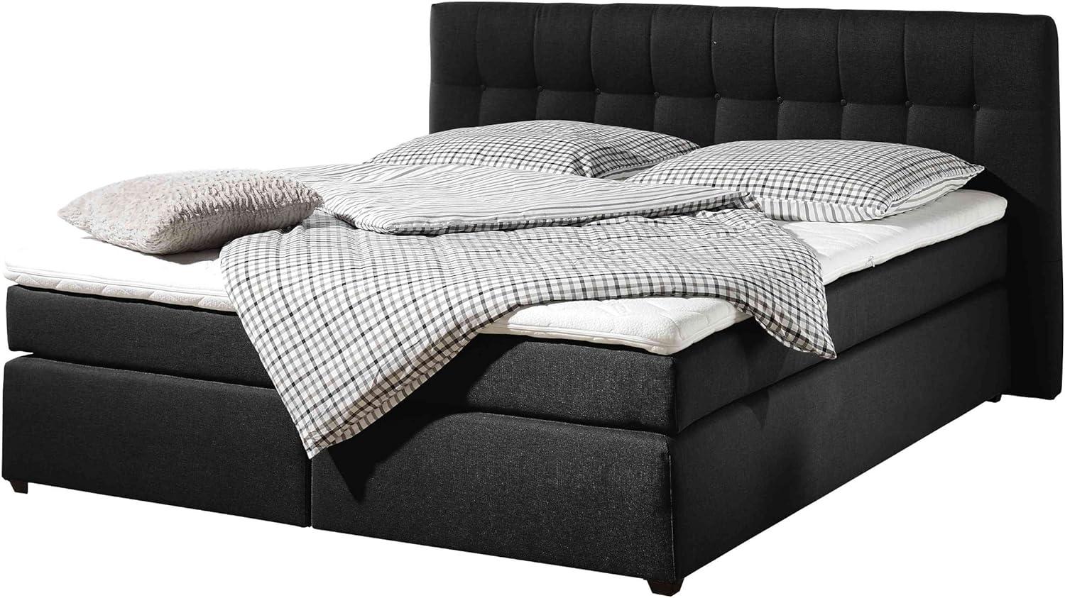 Maintal Boxspringbett Jeremy, 140 x 200 cm, Strukturstoff, 7-Zonen-Kaltschaum Matratze H3, schwarz Bild 1