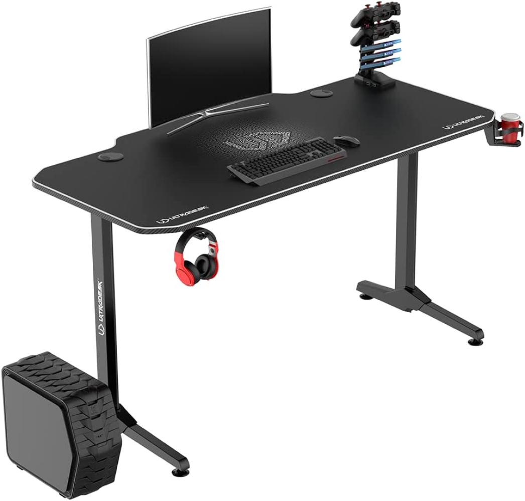 Ultradesk Frag Gerade Freiform Edelstahl Gaming Schwarz Weiß 1400 mm Bild 1