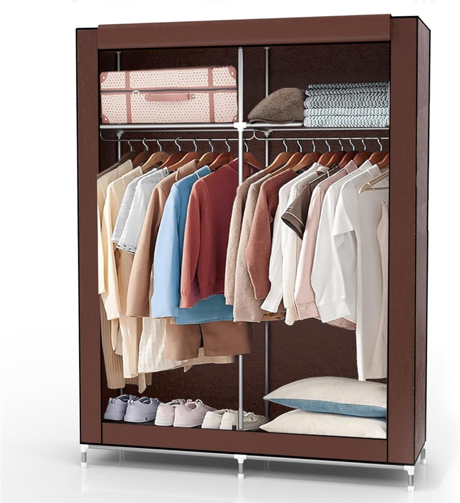 INTIRILIFE Faltschrank mit Kleiderstange, Fächern und Seitentasche, biber braun, 108 x 170 x 45 cm Bild 1