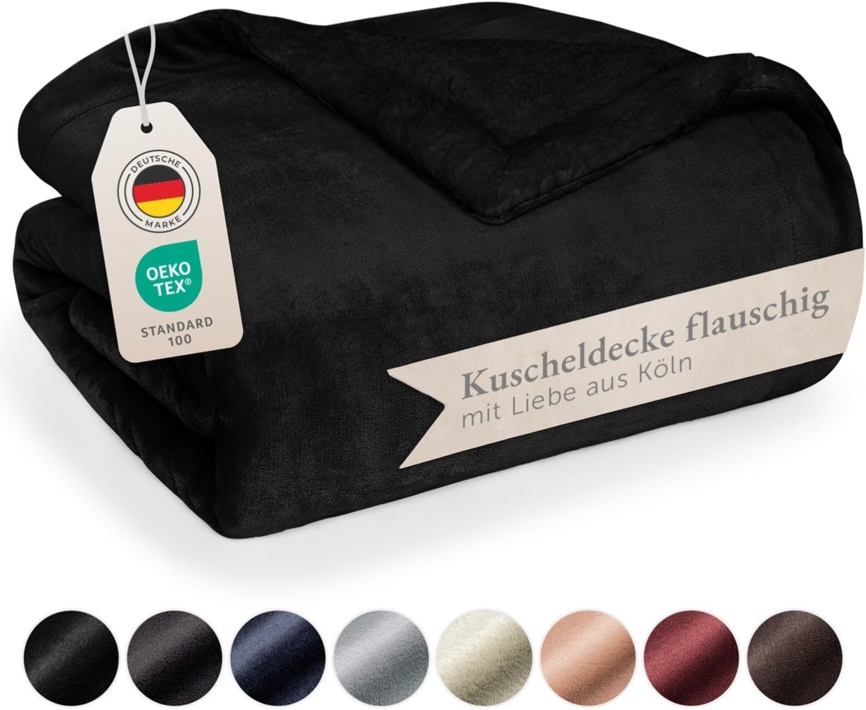 Blumtal Premium Sherpa Kuscheldecke flauschig - Wohndecke Kuscheldecke 150x200 cm - Oeko-TEX zertifizierte Fleecedecke 150x200 cm - Wohn- & Kuscheldecke - Wohndecke 150x200 - Plüschdecke - Schwarz Bild 1