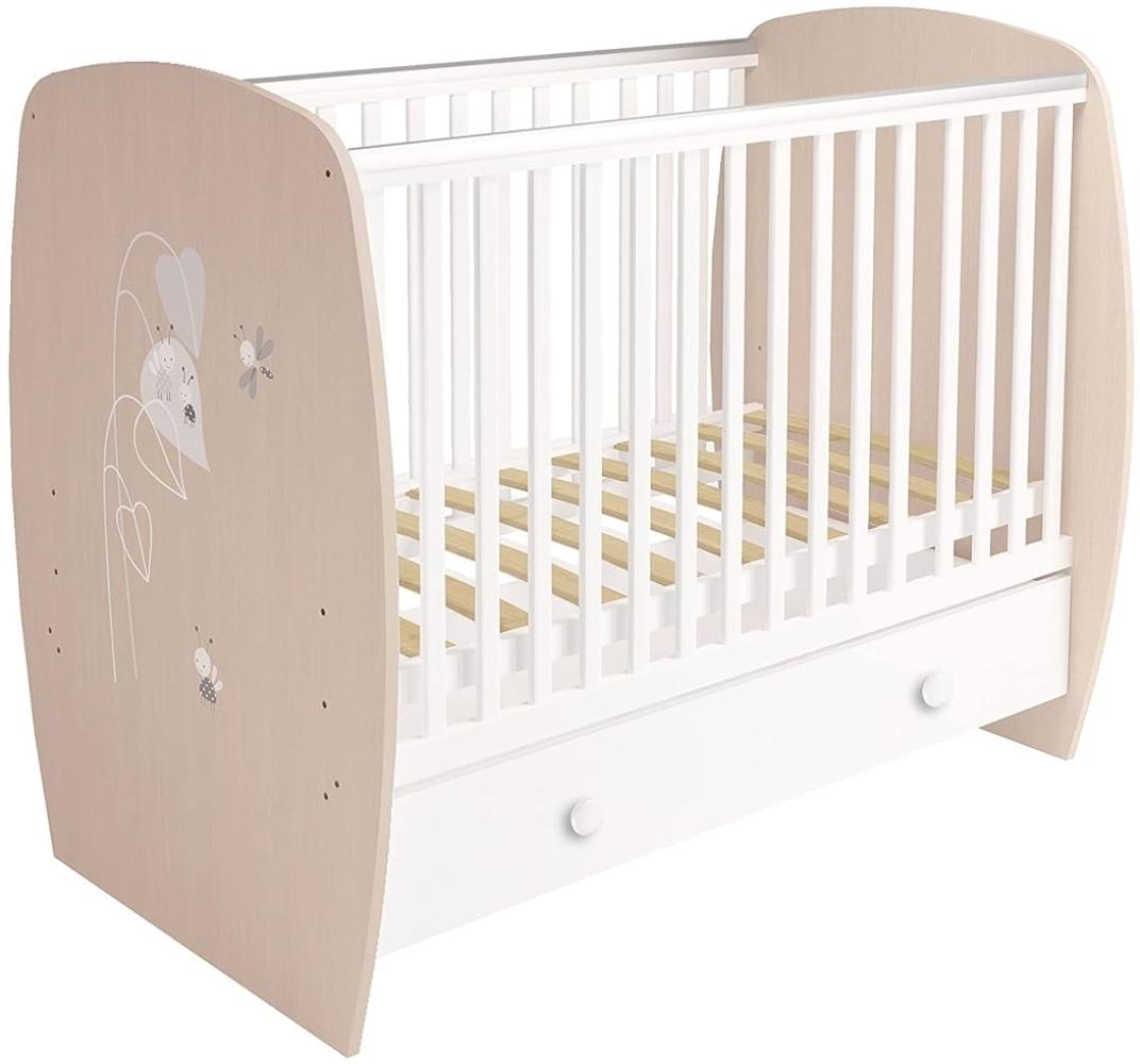Polini Kids 'French Amis' Gitterbett 60x120 cm, Eiche-Weiß, 3-fach höhenverstellbar, mit Schublade Bild 1