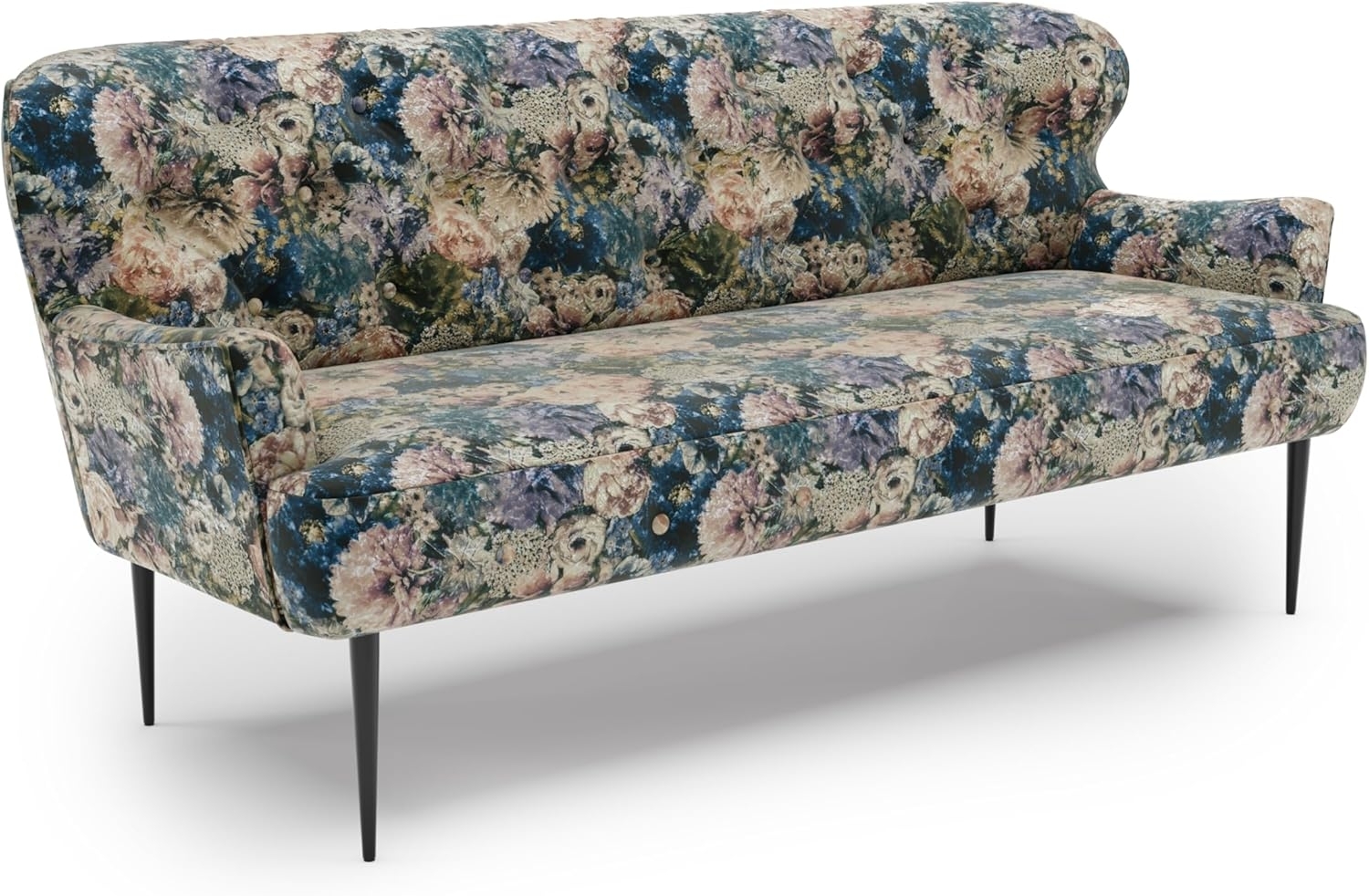 CAVADORE 3-Sitzer Küchensofa Amba, Trendige Sitzbank für Küche oder Esszimmer / 193 x 97 x 87 / Jacquard Flachgewebe: Blumenmuster Olive Bild 1