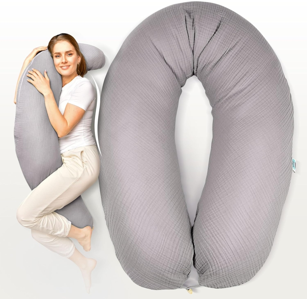 sei Design Stillkissen XXL Musselin Bezug 190x30 Stillkissenbezug 100% Bio-Baumwolle Schwangerschaftskissen Seitenschläferkissen Komfortkissen Erwachsene Baby Kissen Bild 1