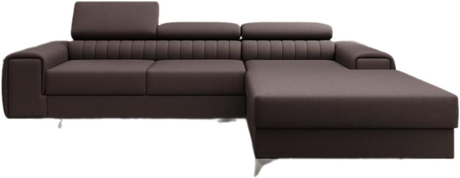 Designer Sofa Melinda mit Schlaf- und Klappfunktion Stoff Dunkelbraun Rechts Bild 1